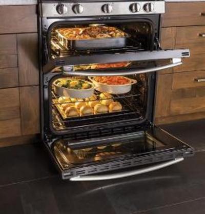 30" GE Profile Free-Standing Double Oven Gas Convection Self-Cleaning Range - PCGB980ZEJSS