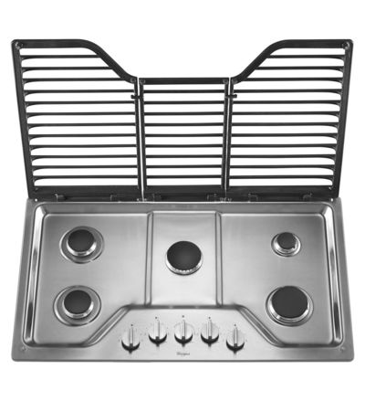 36" Whirlpool 5 Burner Gas Cooktop with EZ-2-Lift Hinged Cast-Iron Grates - WCG97US6DS