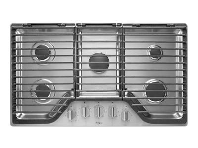 36" Whirlpool 5 Burner Gas Cooktop with EZ-2-Lift Hinged Cast-Iron Grates - WCG97US6DS