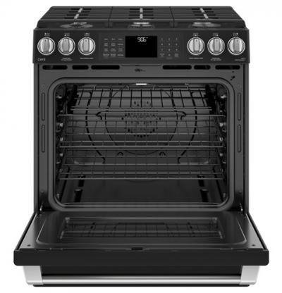 30" Café 5.6 cu ft Slide-In Front Control, PreciseAir True Convection, Wifi Connected Oven - Black Slate - CCGS986EELDS