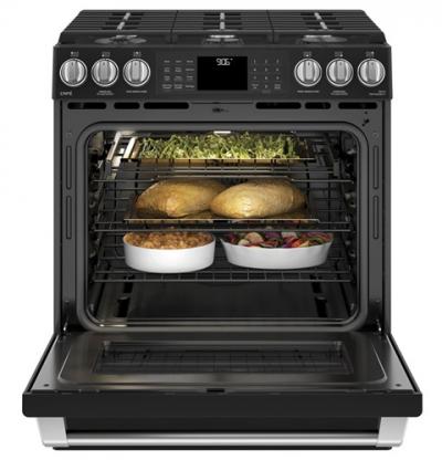 30" Café 5.6 cu ft Slide-In Front Control, PreciseAir True Convection, Wifi Connected Oven - Black Slate - CCGS986EELDS