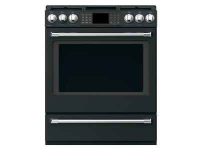 30" Café 5.6 cu ft Slide-In Front Control, PreciseAir True Convection, Wifi Connected Oven - Black Slate - CCGS986EELDS
