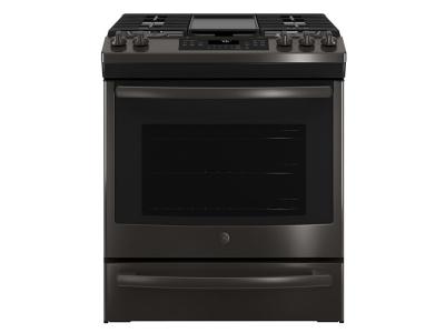30" GE Slide-In Front Control, 5.6 cu. Ft. Self-Cleaning Convection Gas Range - JCGS760BELTS