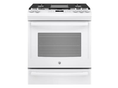 30" GE Slide-In Front Control,5.6 cu. Ft. Self-Cleaning Convection Gas Range - JCGS760DELWW