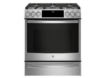 30" GE Profile 5.6 Cu. Ft. Slide-In Front Control Dual Fuel Convection Range - PC2S930SELSS