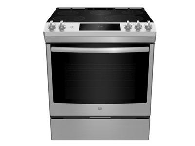 30" GE Profile Slide In Front Control Electric 5.3 cu ft Self-Cleaning Range - PCS915SMSS