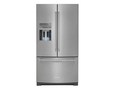 36" KitchenAid 26.8 Cu. Ft. Standard Depth French Door Refrigerator With Exterior Ice And Water and PrintShield Finish - KRFF507HPS