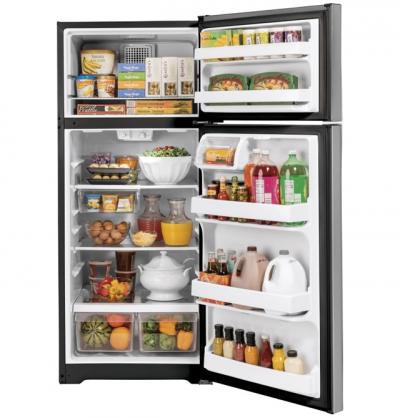 28" GE 16.6 Cu. Ft. Top-Freezer No-Frost Refrigerator - GTE17GSNRSS