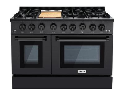 48" ThorKitchen Professional Black Stainless Gas Range With Griddle - HRG4808U-BS