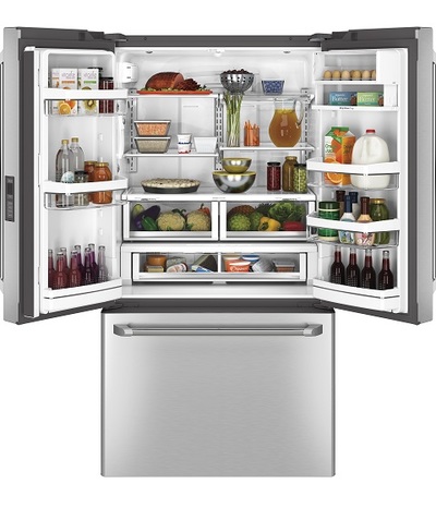 36" GE CAFE ENERGY STAR 23.1 Cu. Ft. Counter Depth French-Door Ice & Water Refrigerator - CWE23SSHSS