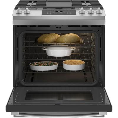 30" GE 5.6 Cu. Ft. Slide In Gas Range With Convection - JCGS760SPSS