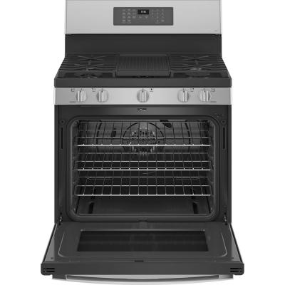 30" GE Profile 5.6 Cu. Ft. True Convection 5-Burner Freestanding Gas Air Fry Range In Stainless Steel - PCGB935YPFS