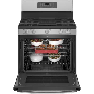 30" GE Profile 5.6 Cu. Ft. True Convection 5-Burner Freestanding Gas Air Fry Range In Stainless Steel - PCGB935YPFS