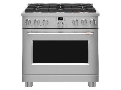 36" GE Café 6.2 Cu. Ft. Smart All-Gas Commercial-Style Range With 6 Sealed Burners In Stainless Steel - CGY366P2TS1