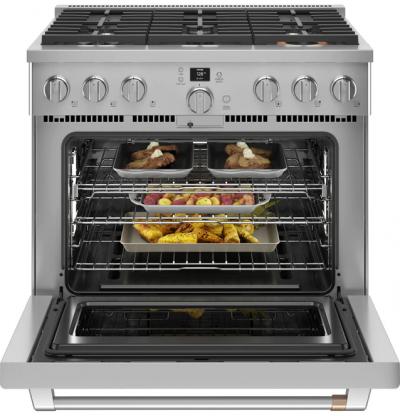 36" GE Café 6.2 Cu. Ft. Smart All-Gas Commercial-Style Range With 6 Sealed Burners In Stainless Steel - CGY366P2TS1