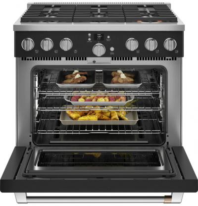 36" GE Café 6.2 Cu. Ft. Smart All-Gas Commercial-Style Range With 6 Sealed Burners In Matte Black - CGY366P3TD1
