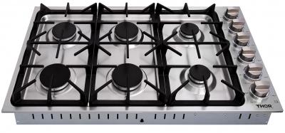 36" ThorKitchen Professional Drop-In Gas Cooktop with 6 Burners in Stainless Steel - TGC3601