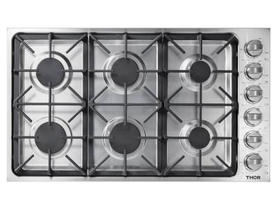 36" ThorKitchen Professional Drop-In Gas Cooktop with 6 Burners in Stainless Steel - TGC3601
