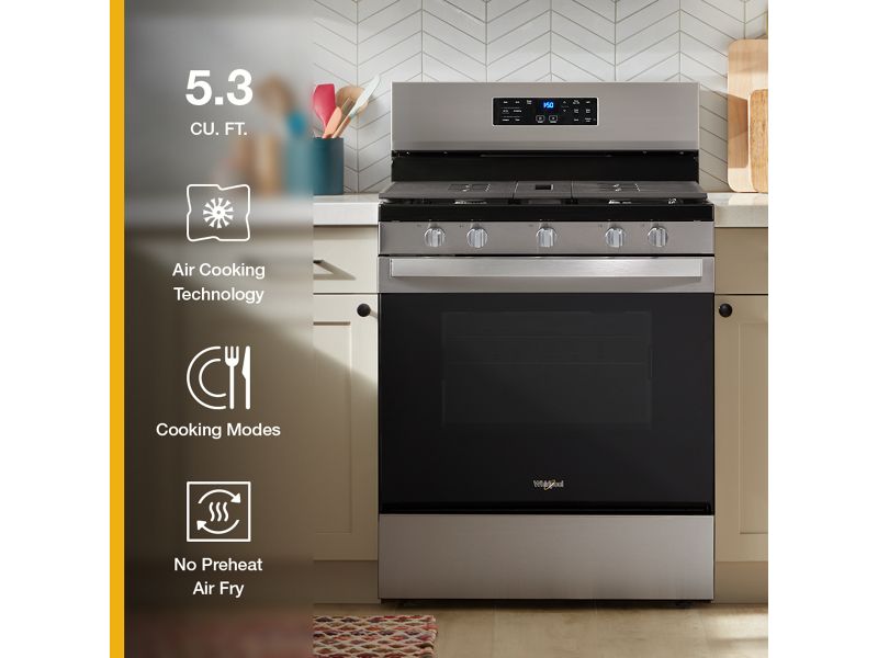 30" Whirlpool Gas Range with Air Cooking Technology and Steam Clean - WFGS4530SZ