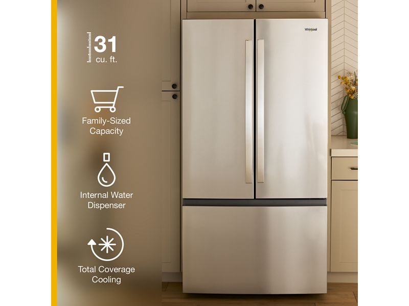 36" Whirlpool 31 Cu. Ft. French Door Refrigerator with Interior Water Dispenser - WRFF3336SB