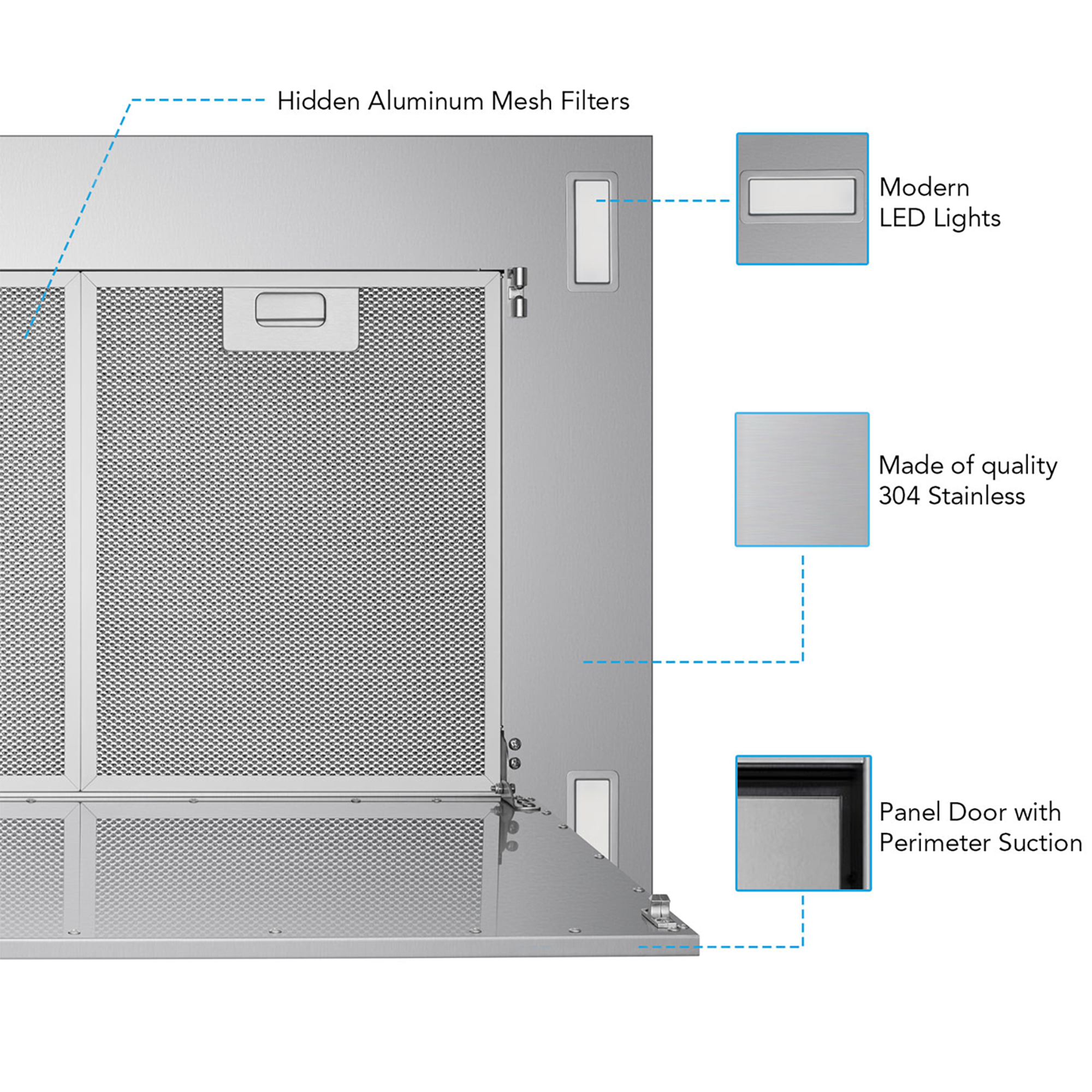 Victory 38-Inch 600 CFM Flush Ceiling Range Hood in Stainless Steel Perimeter Suction Wall Switch Controls - Sunset