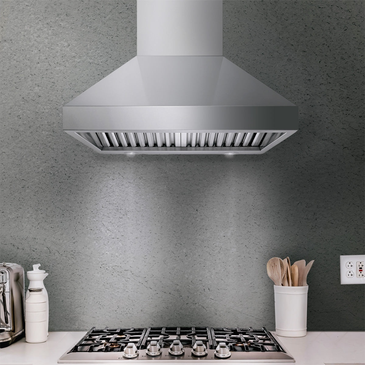 Victory 42-Inch Powerful 1200 CFM Wall Mount Range Hood in Stainless Steel Baffle Filters 4-Speed Rotary Switch Dimmable LED's - Twister-MAX-42