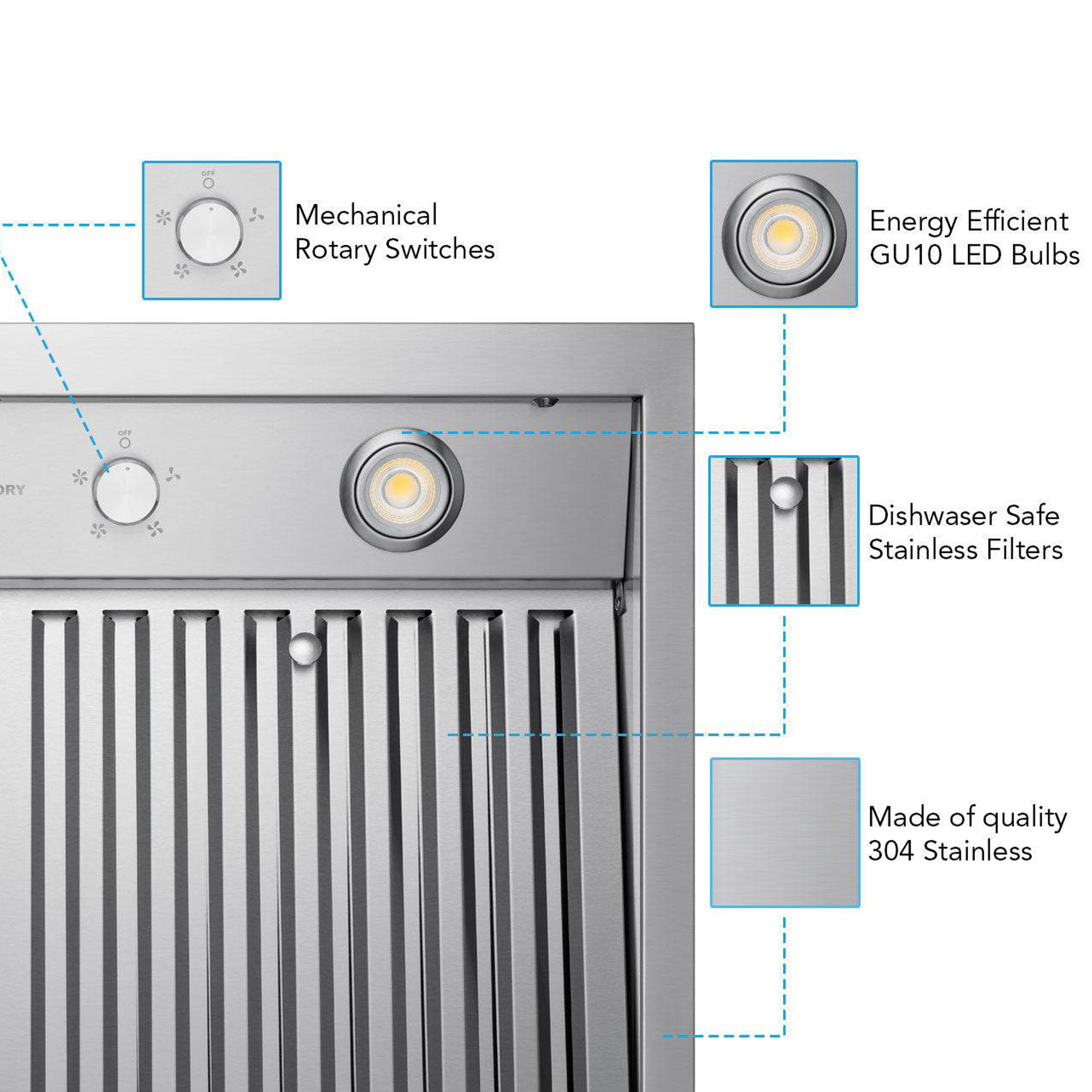 Victory 48-Inch Powerful 1200 CFM Wall Mount Range Hood in Stainless Steel Baffle Filters 4-Speed Rotary Switch Dimmable LED's - Twister-MAX-48