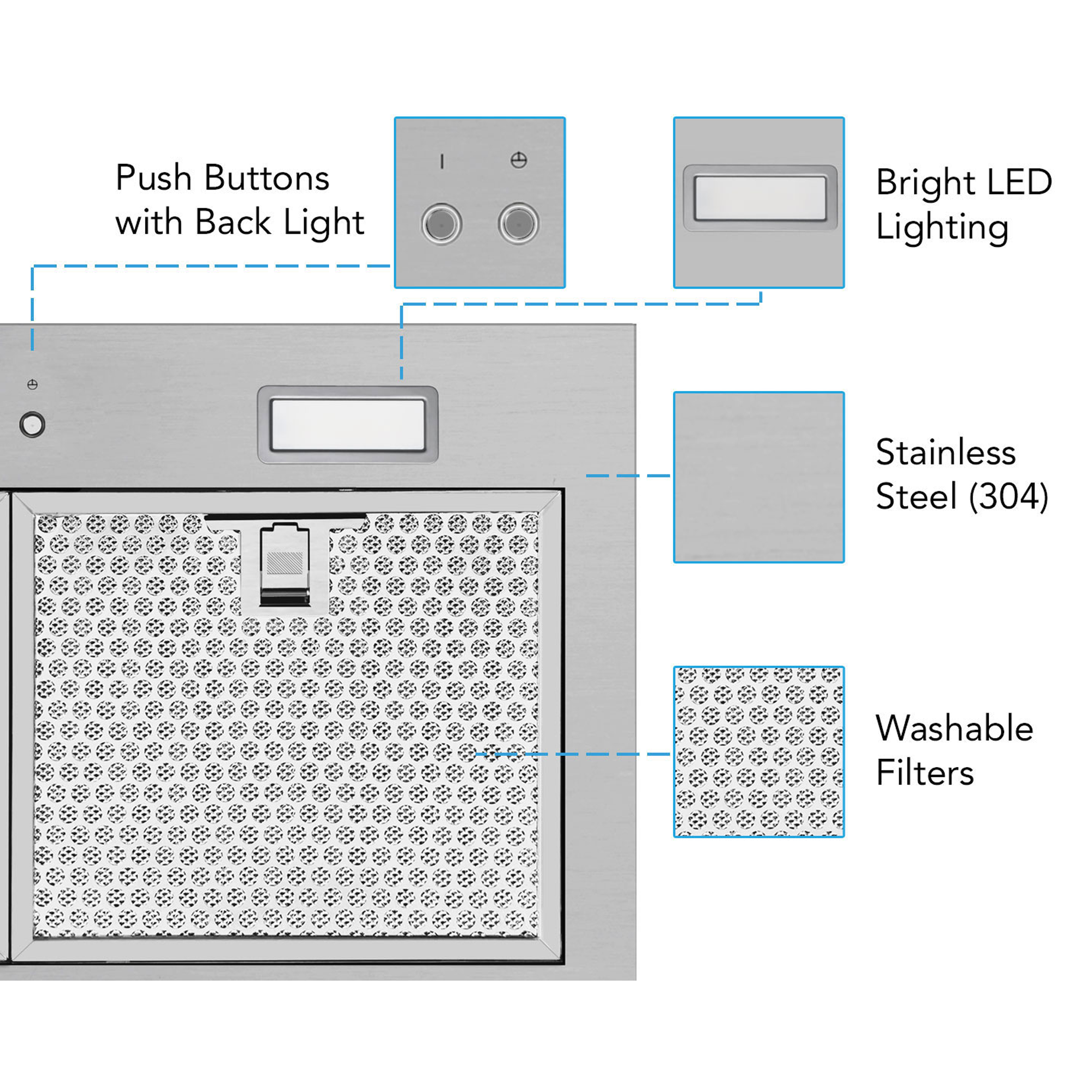 Victory 36-Inch 600 CFM Insert Range Hood with 4-Speed Push Button in Stainless Steel Bright LED Lights Auto-Shutoff Timer - Q1-36
