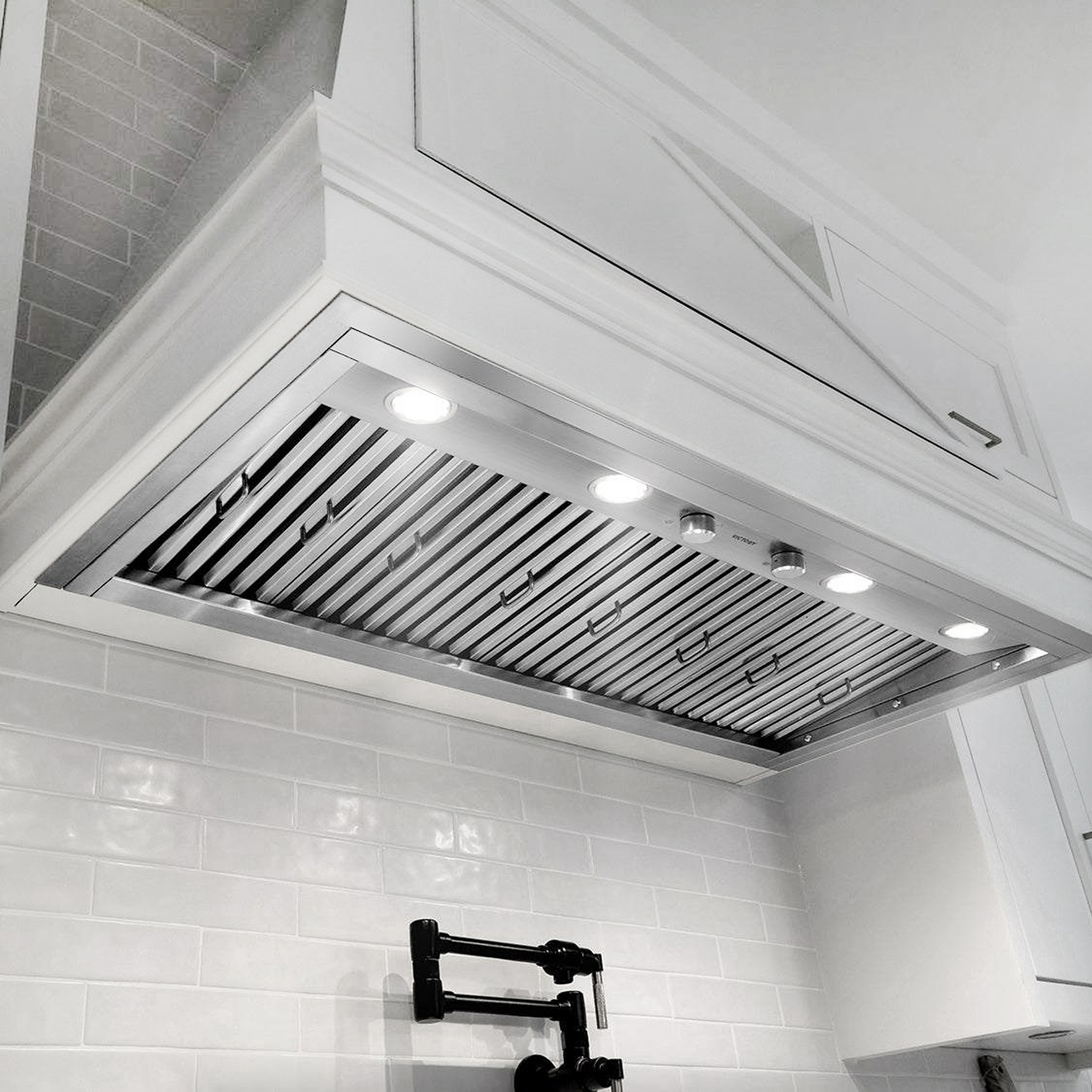 Victory 48-Inch 1200 CFM Insert Range Hood in Stainless Steel with Baffle Filters 4-Speed Rotary Switch Dimmable LED's - Typhoon-46