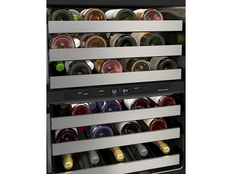 24" KitchenAid Undercounter Wine Cellar with Full-Extension Metal-Front Racks - KUWR324SSB