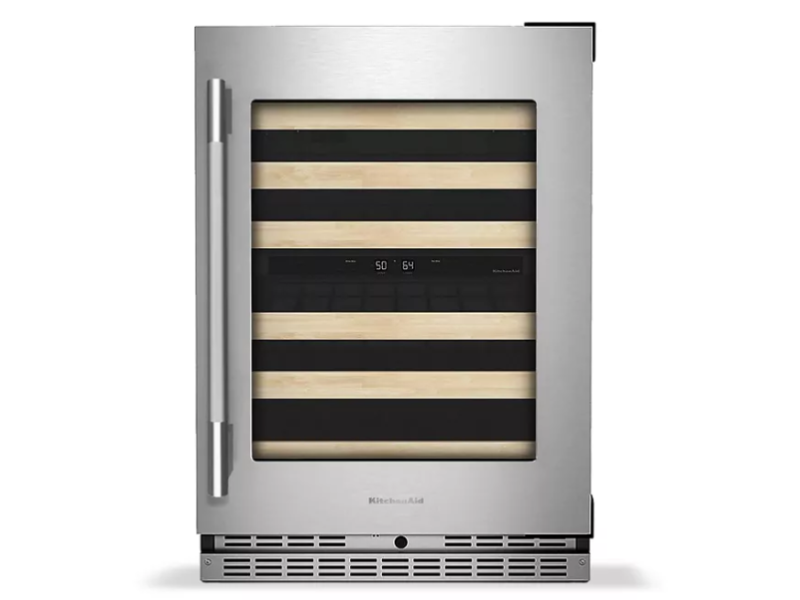 24" KitchenAid Undercounter Wine Cellar with Full-Extension Wood Front Racks - KUWR524SPS