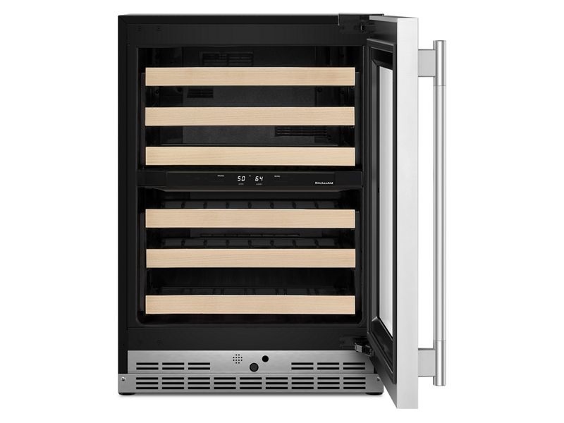 24" KitchenAid Undercounter Wine Cellar with Full-Extension Wood Front Racks - KUWR524SPS