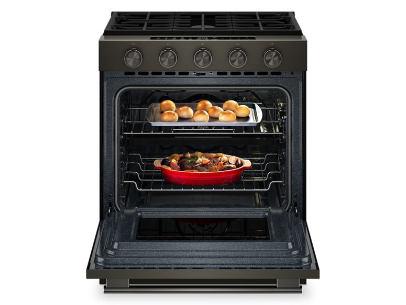 30" KitchenAid 5.0 Cu. Ft. Smart Slide-in Gas Range with Convection Cooking Modes and 2-in-1 Burner - KSGS530SBE