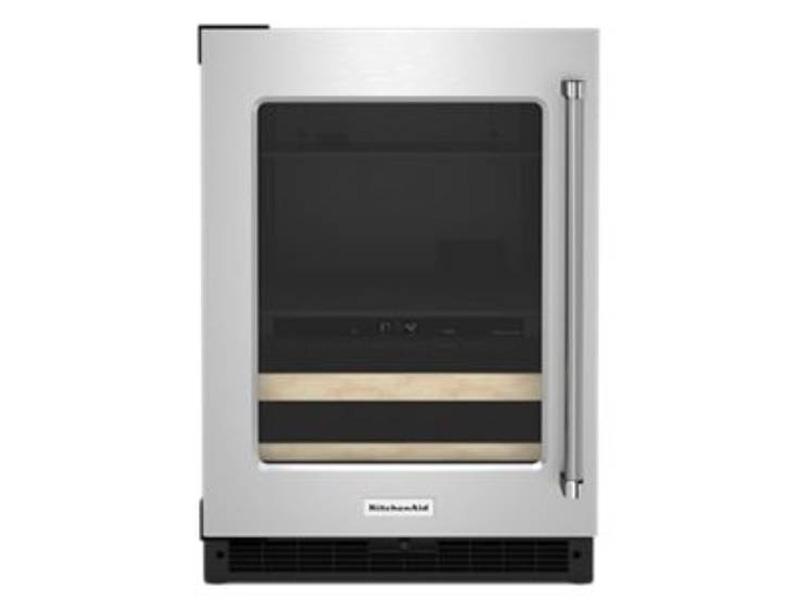 24" KitchenAid Beverage Center with Glass Door and Wood-Front Racks - KUBL214KSB