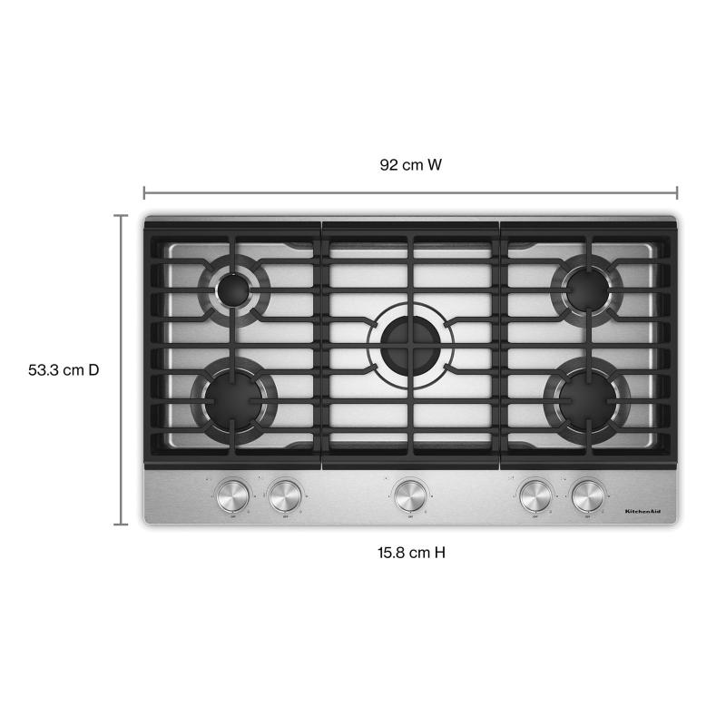 36" KitchenAid Gas-on-Metal Cooktop with 5 Versatile Burners - KCGK336SSS