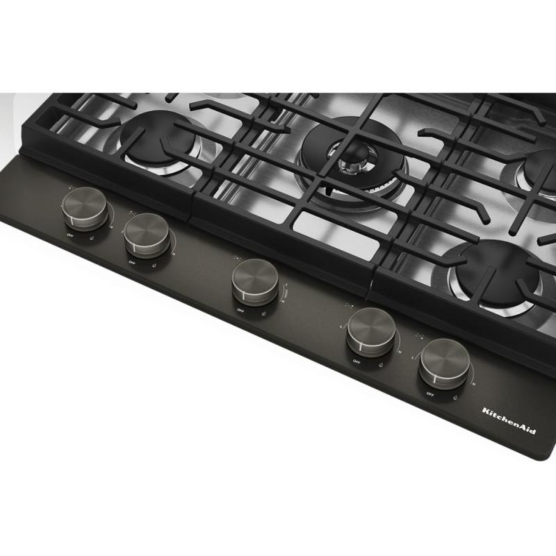 30" KitchenAid Gas-on-Metal Cooktop with an Integrated Wok Grate - KCGK530SBE