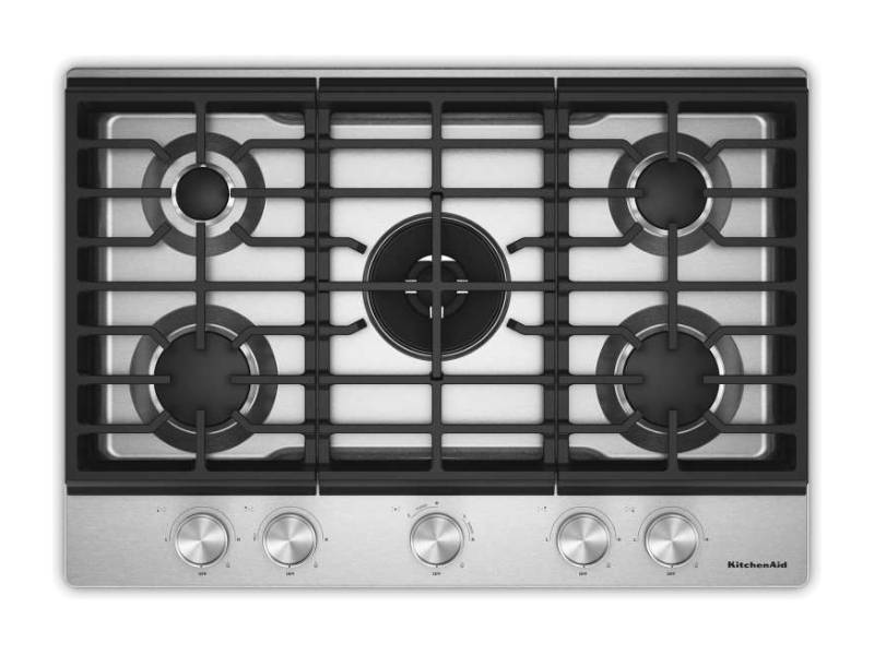 30" KitchenAid Gas-on-Metal Cooktop with an Integrated Wok Grate - KCGK730SSS
