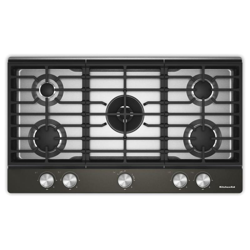 36" Kitchenaid Gas-on-Metal Cooktop with an Integrated Wok Grate - KCGK736SBE
