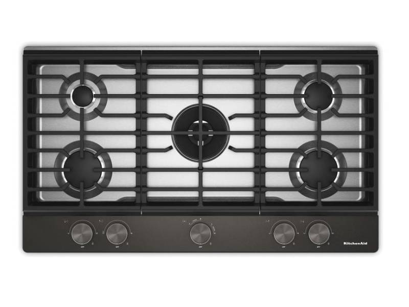 36" Kitchenaid Gas-on-Metal Cooktop with an Integrated Wok Grate - KCGK736SBE