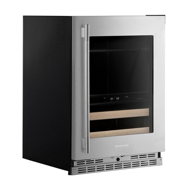 24" KitchenAid Beverage Center with Glass Door and Wood-Front Racks - KUBR524SPS