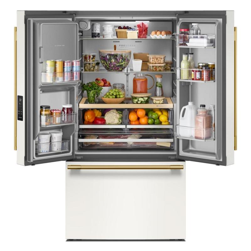 36" Kitchenaid 30 Cu. Ft. French Door Refrigerator with Exterior Water and Ice Dispenser and Wood-Look Sliding Tray in Porcelain White - KRFF436SPL