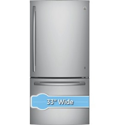 33" GE 24.9 Cu. Ft. Bottom-Freezer Refrigerator with Factory Installed Ice Maker - GDE25ESKSS